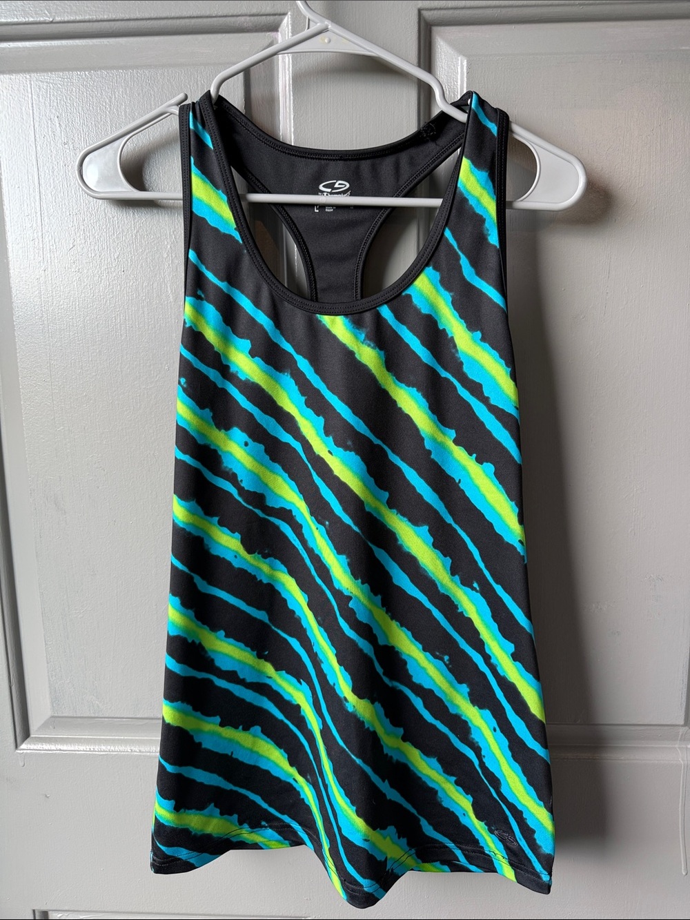 Champion Black Tank Swim Coverup with Aqua & Lime Waves